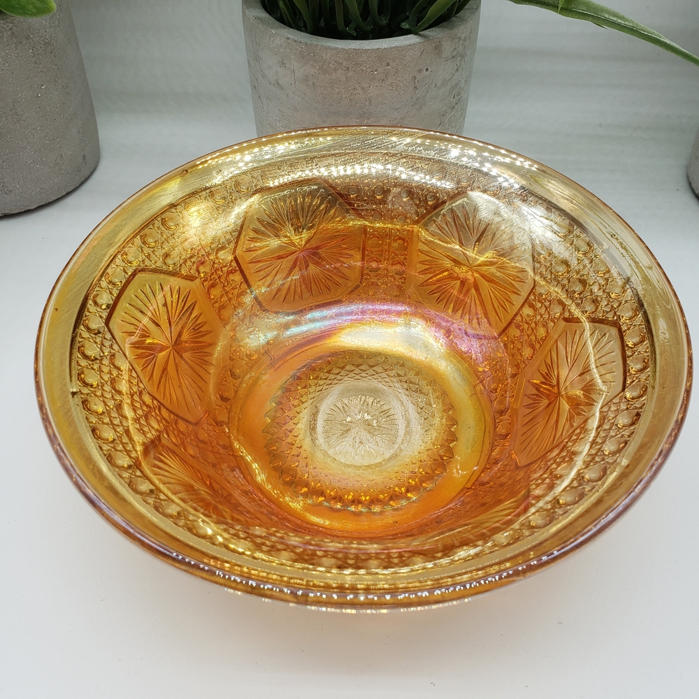 Imperial Glass Company Carnival Marigold Starburst Design Art  Glass Bowl - Picture 5 of 6